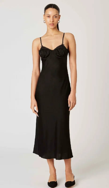 Seasonal Trends Black Satin Midi Corset Dress by NIA