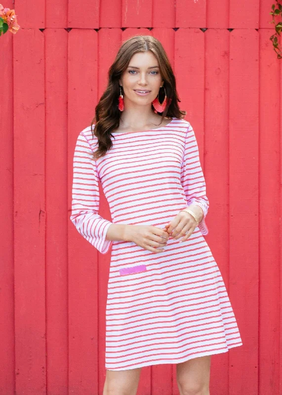 New Styles Just In Coral Geo Stripe Cabana Shift Dress