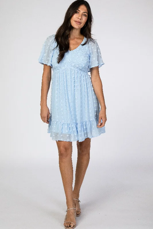 Seize Bargains Light Blue Swiss Dot Smocked Dress