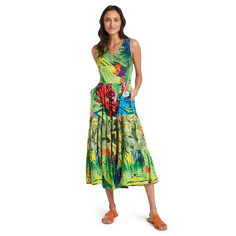 End Of Month Blowout Mixed Long Ruffle Dress - Jungle Palm