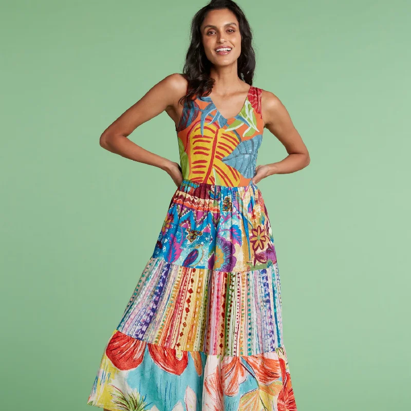 Weekend Special Mixed Long Ruffle Dress - Sunset Passage