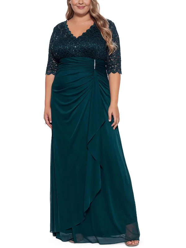 Top Brand Discounts Plus Womens Lace Embellished Evening Dress