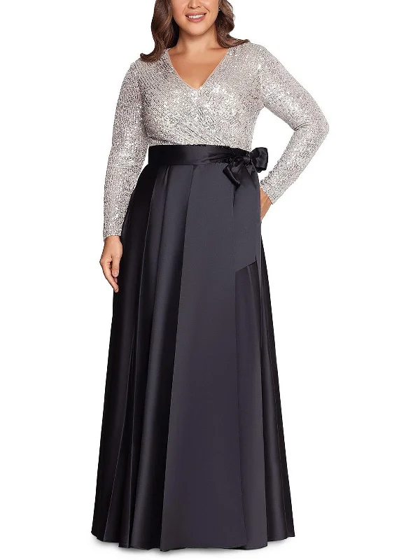 The Latest Fashion Trends Plus Womens Sequined Faux Wrap Evening Dress