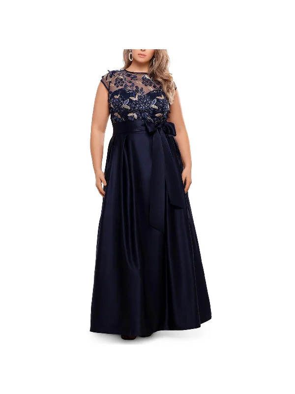 Latest Trends Plus Womens Sequined Floral Evening Dress