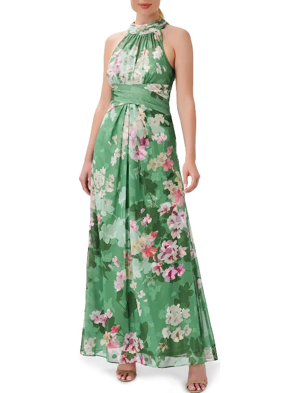 Wardrobe Update Womens Chiffon Maxi Halter Dress