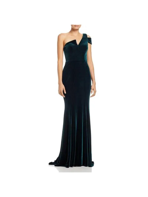 Women's Urban Fashion Womens Velvet One Shoulder Evening Dress