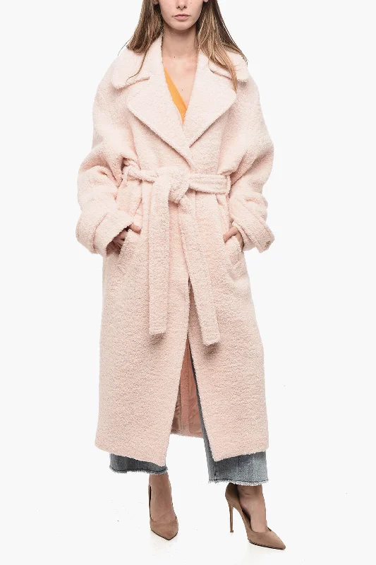 Classic Women's Fashion Acne Studios Bouclè Wool Oversized Coat with Belt