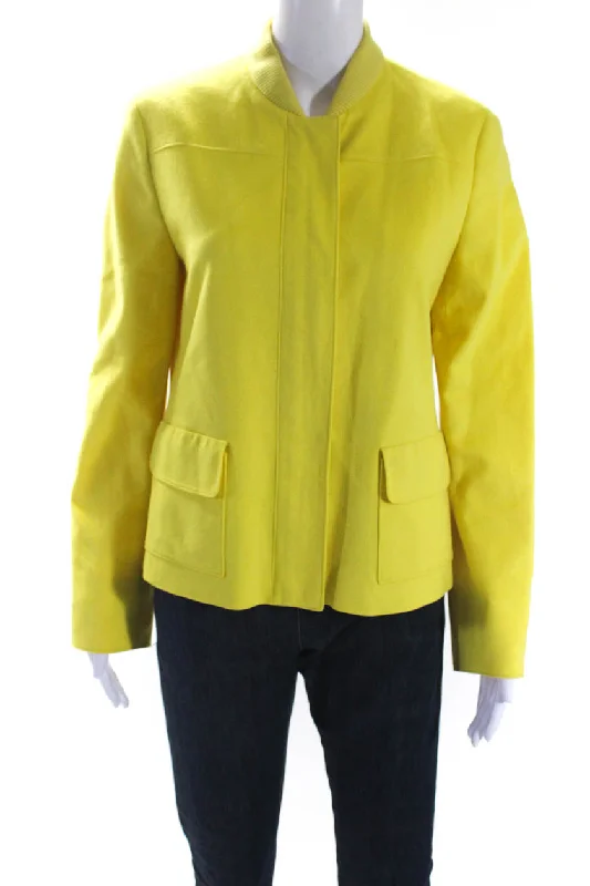 Trendsetting Threads Akris Punto Womens Front ZIp Ribbed Crew Neck Light Jacket Yellow Wool