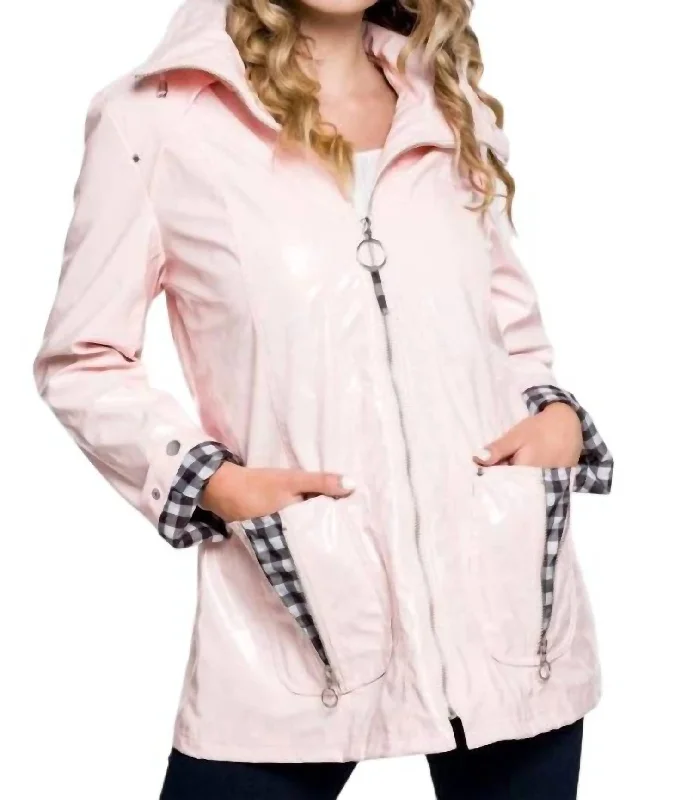 Dreamy Aesthetic Anorak Raincoat With Zipper Front In Blush