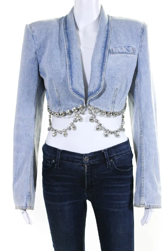 New Styles Just In Area Cropped Rhinestone Jean Jacket