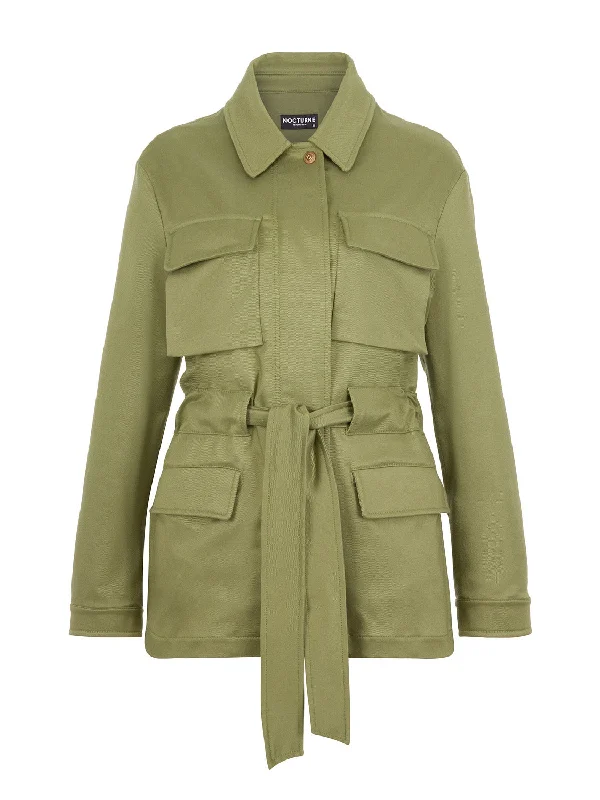 Stylish Spring Fashion Belted Khaki Jacket