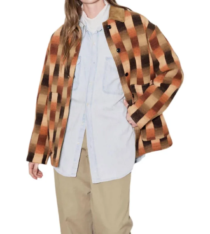 Statement Piece Blanket Wool Barn Coat In Sunset Ombre Plaid