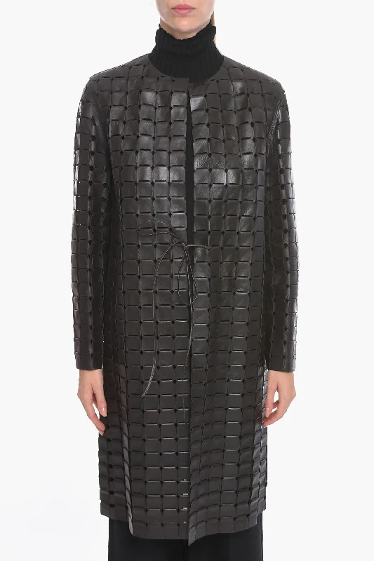 Wardrobe Update Bottega Veneta Knitted Leather SATINE Coat with Drawstring