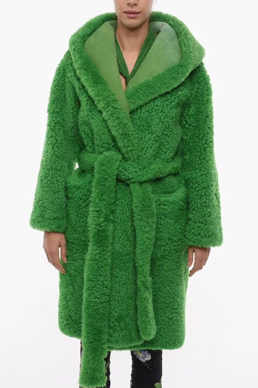 Sophisticated Fashion Bottega Veneta Lamb Fur Wrap Coat with Hood