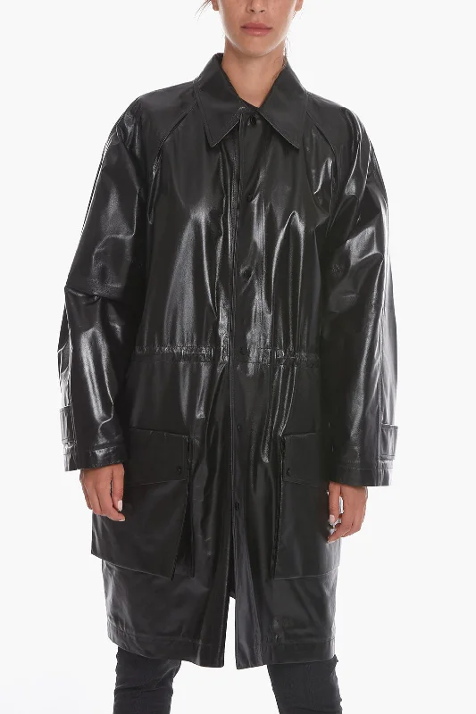 Premium Style Bottega Veneta Leather SHINY Coat with Drawstring