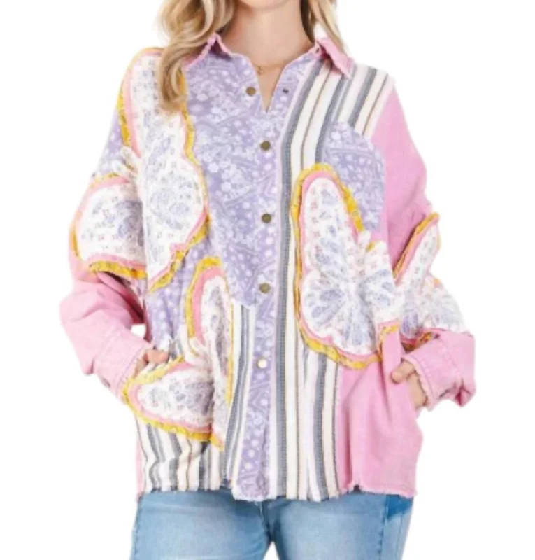 Chic Style Butterfly Patch Jacket In Pink/purple