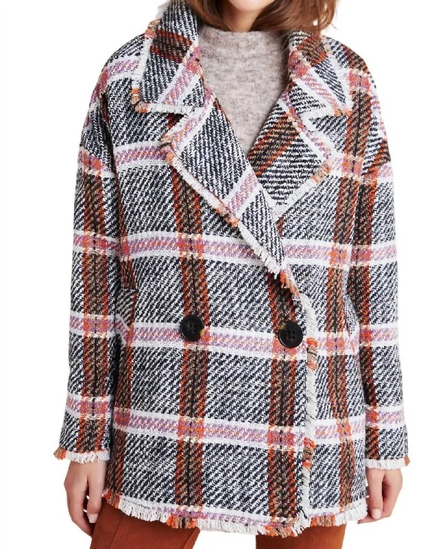 Absurdly Cheap Sale Carrie Double Breasted Plaid Tweed Coat In Multi