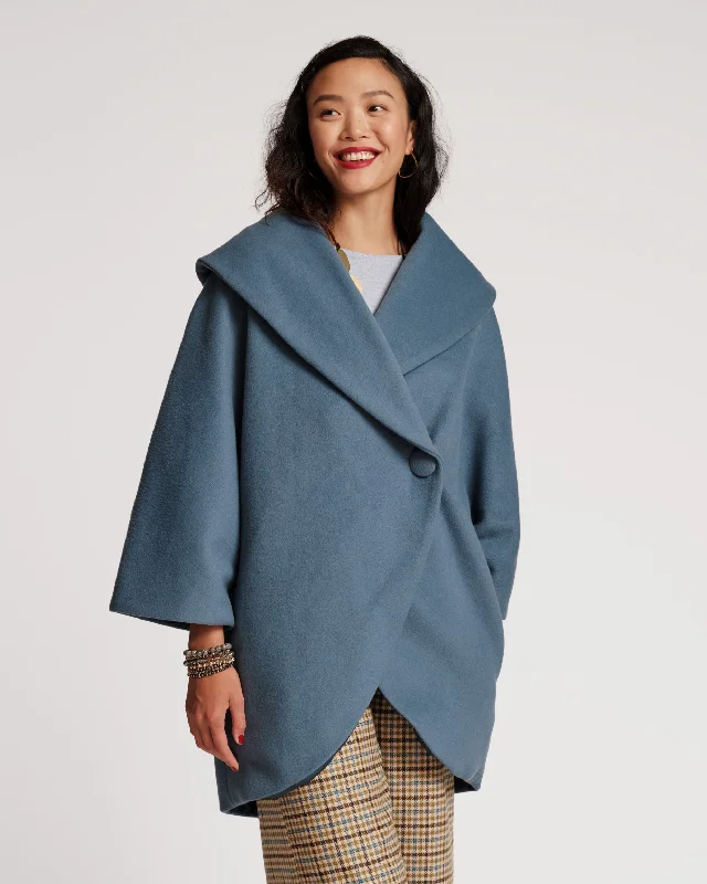 Charming Silhouette Cocoon Shawl Collar Wool Coat Blue