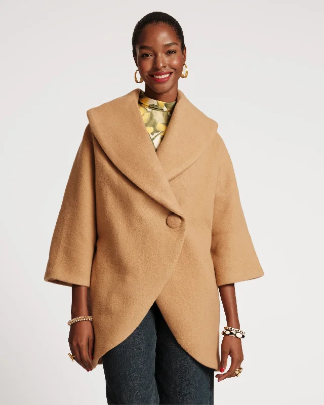 Vintage Elegance Cocoon Shawl Collar Wool Coat Camel