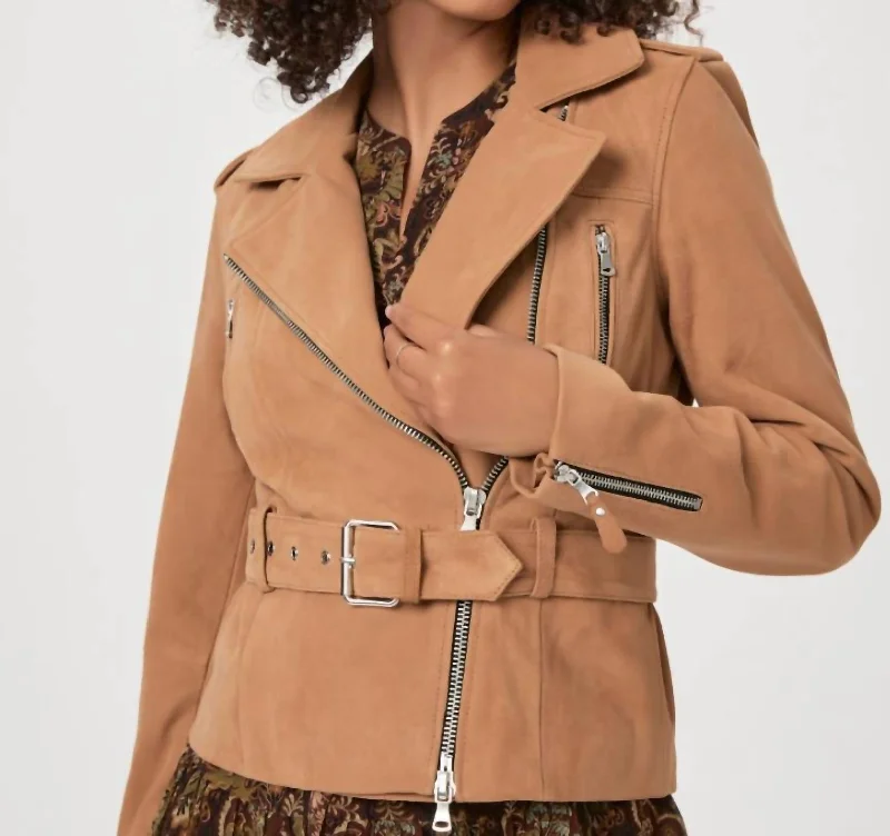 Hot Picks Dannie Suede Moto Jacket In Toffee Bronze