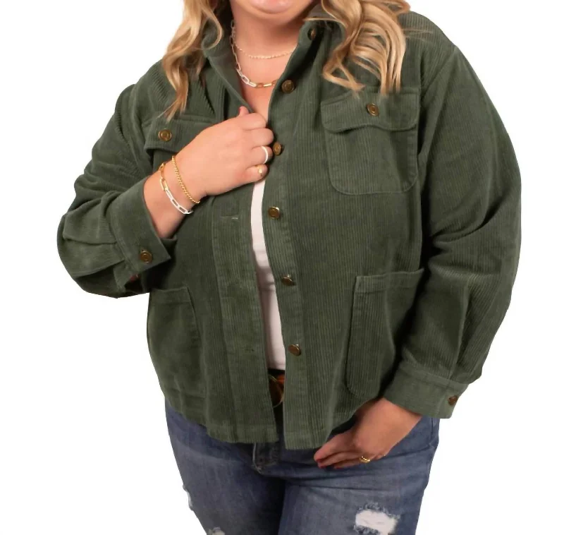 Floral Style Della Double Pocket Jacket In Green