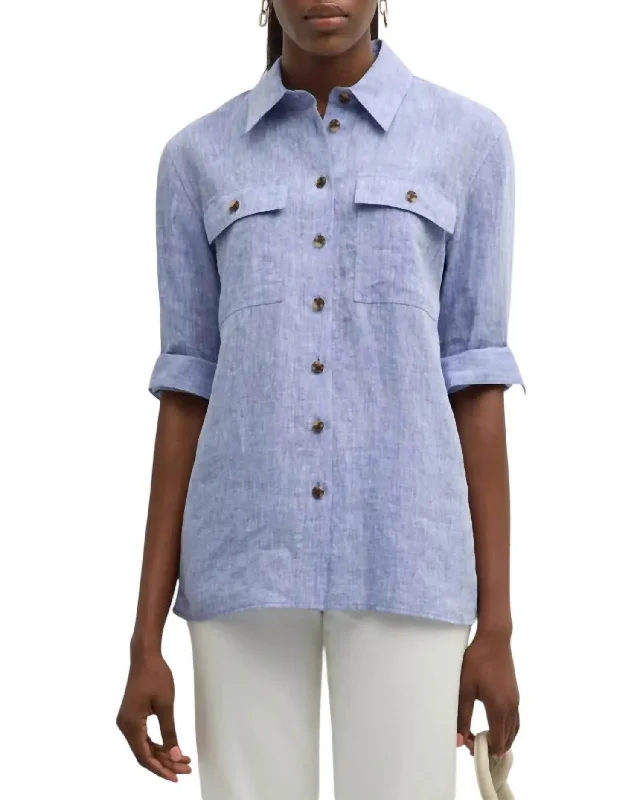 Feminine Allure Ezra Shirt Jacket In Lapis Blue Melange