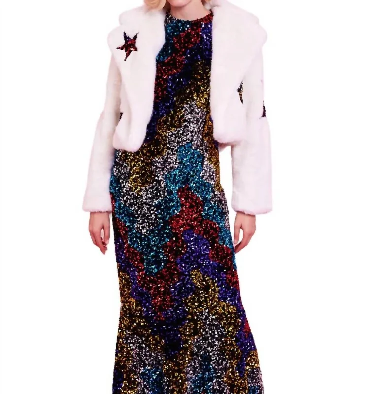 Budget-Friendly Fashion Faux Fur Sequins Star Jacket In White