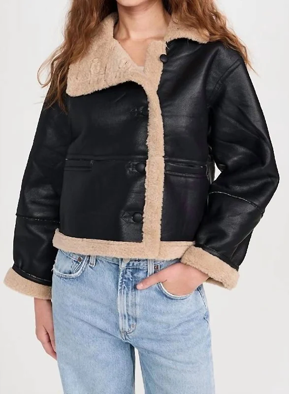 Season Appropriate Women's Collection Faux Shearling Jacket In Black