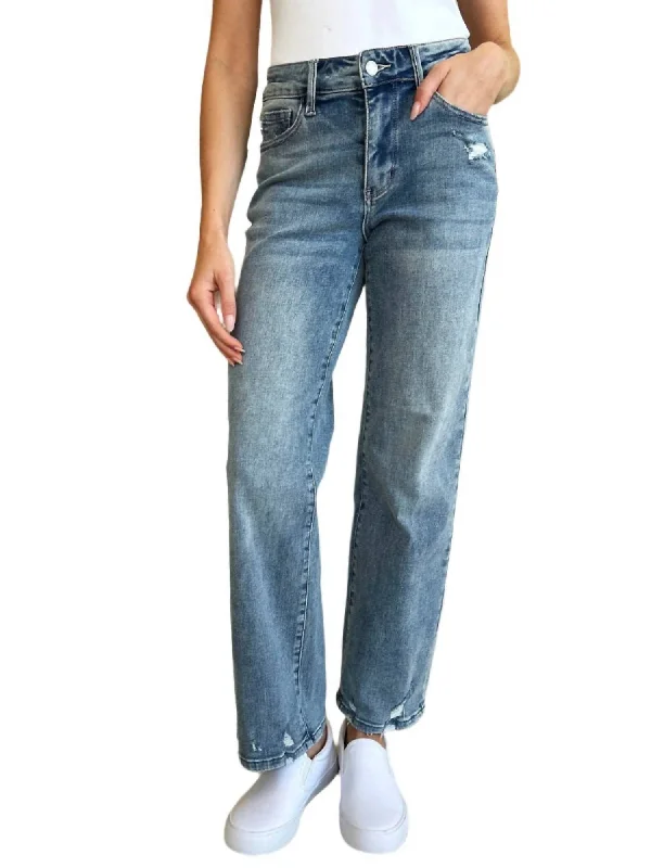 Discount Extravaganza High Waist Distressed Straight Jeans In Medium