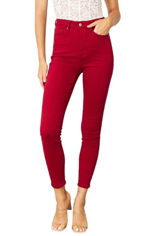 Ethnic Cultural Event Wear High Waist Tummy Control Skinny Jeans In Scarlet