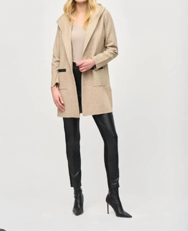 Artful Design Hooded Long Sleeves Coat In Oatmeal