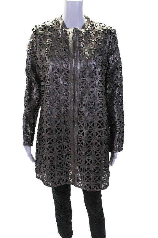 Hot Sale In Transit 2 Womens Bronze Leather Mesh Crew Neck Long Sleeve Jacket