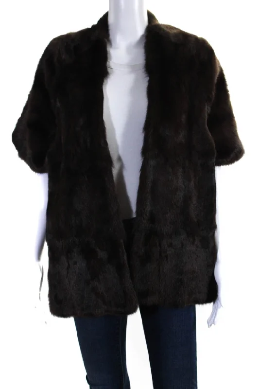 Vintage Charm J. Mendel Womens Mink Fur Cropped Cape Shawl Jacket Brown