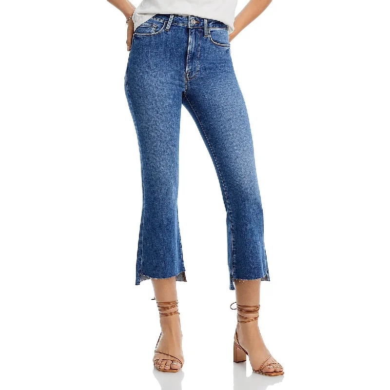 Effortless Comfort Le Crop Womens Raw Hem Denim Flared Jeans