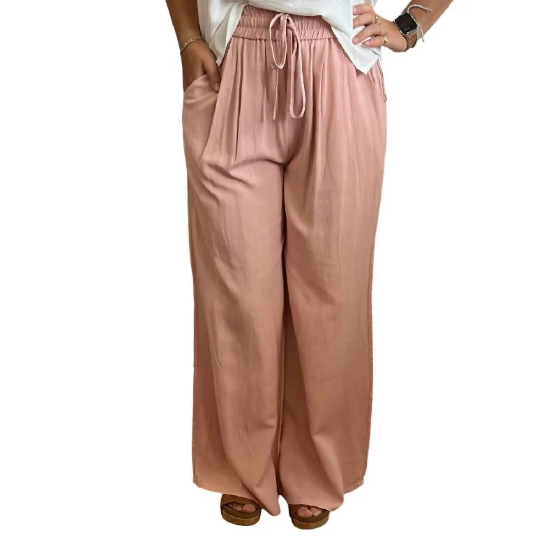 Feminine Elegance Lightweight Wide Leg Pants In Light Pink