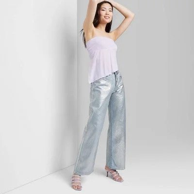 Versatile Wardrobe Essentials New - Women's High-Rise Wide Leg Coated Baggy Jeans - Wild Fable Silver Metallic 0