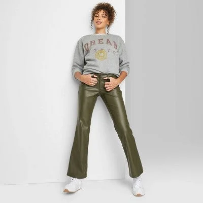 Chic Styles New - Women's Low-Rise Faux Leather Flare Pants - Wild Fable Olive Green 16