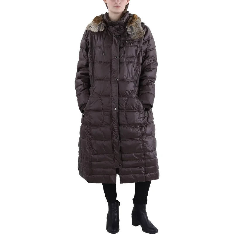 Daily Essentials Plus Womens Faux Fur Trim Hooded Quilted Coat