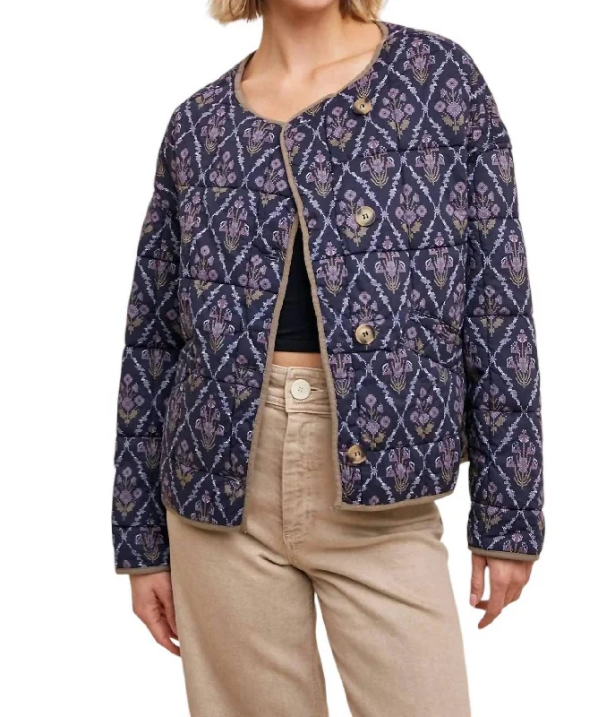 New Season Fashion Preview Sale Printed Quilt Jacket In Midnight Floral