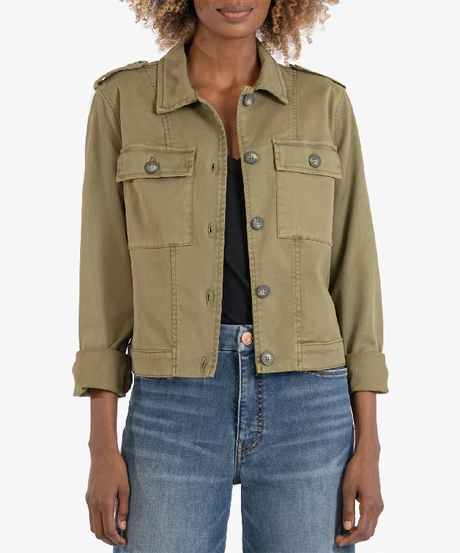 Exclusive Discounts Rosalyn Twill Trucker Jacket In Olive