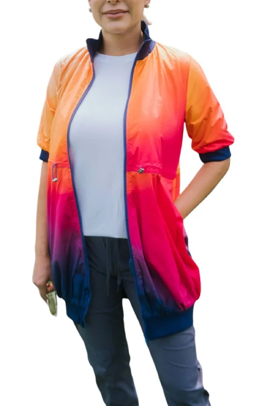 Flowy Fabric Short Sleeve Athletic Jacket In Sunset Ombre