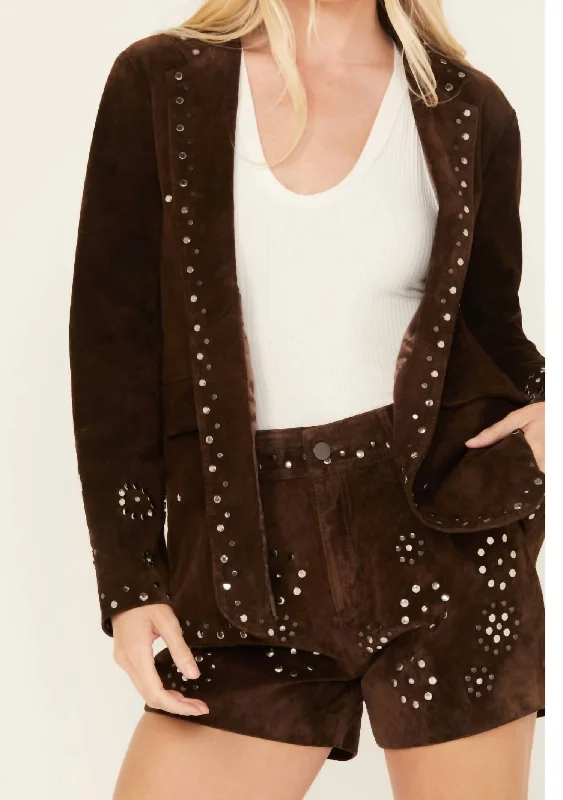 Discount Extravaganza Suede Studded Jacket In Chocolate Brown