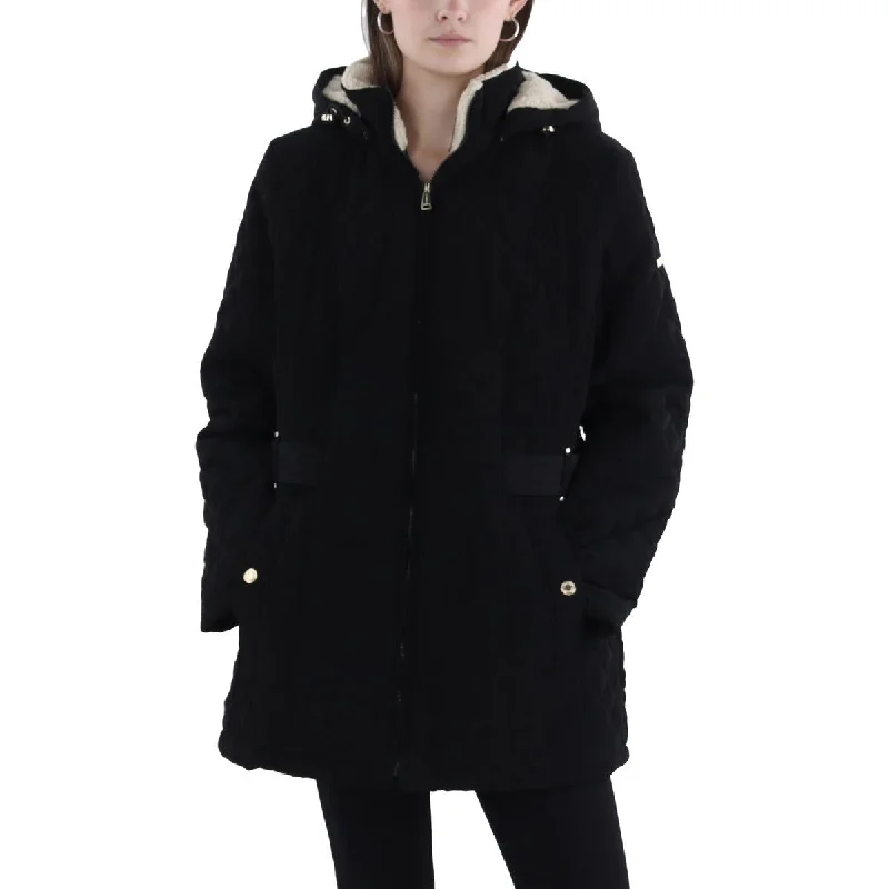 Explore What's New Womens Faux Fur Hooded Quilted Coat