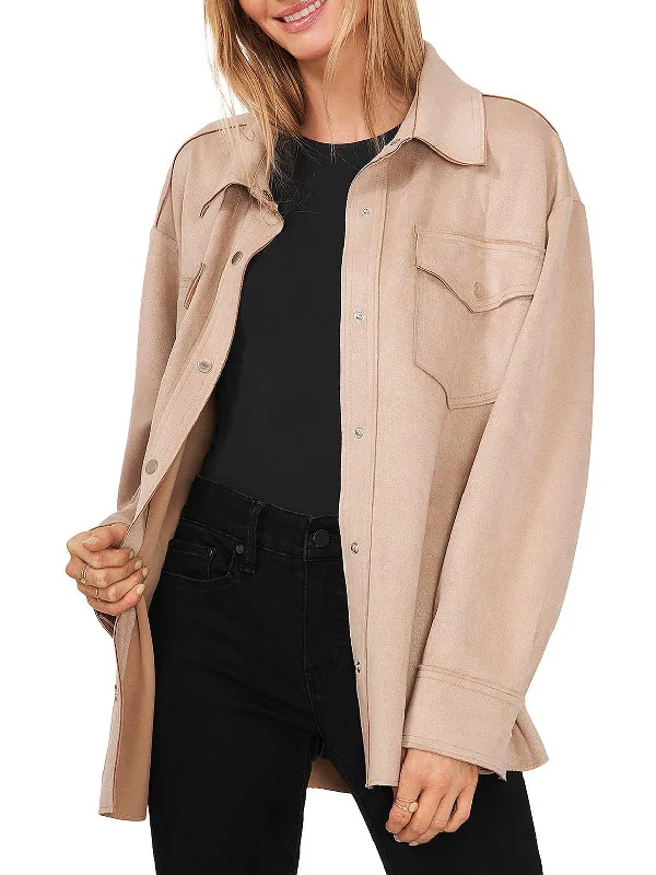 Imeless Style Womens Faux Suede Collared Shirt Jacket