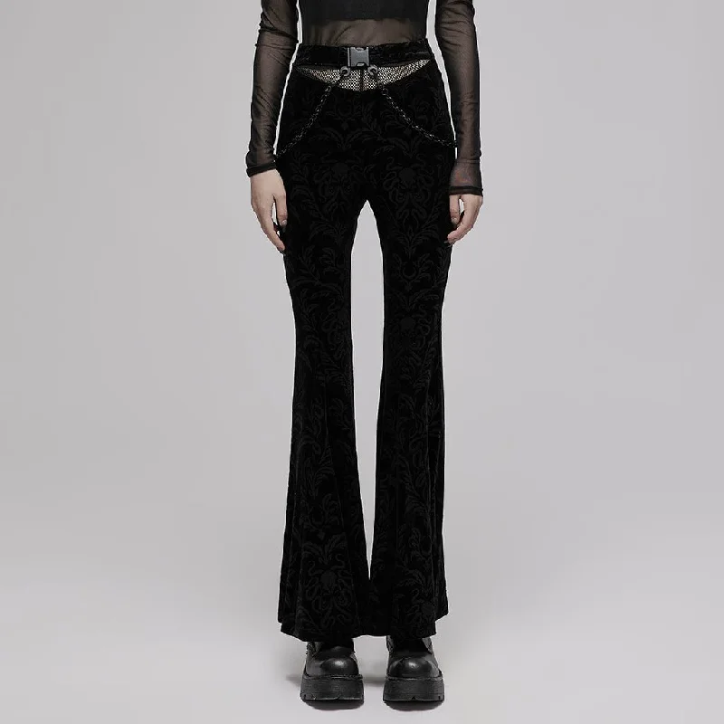 Crazy Discounts, Hurry Up Women's Gothic Floral Velet Bell-bottoms with Metal Chain