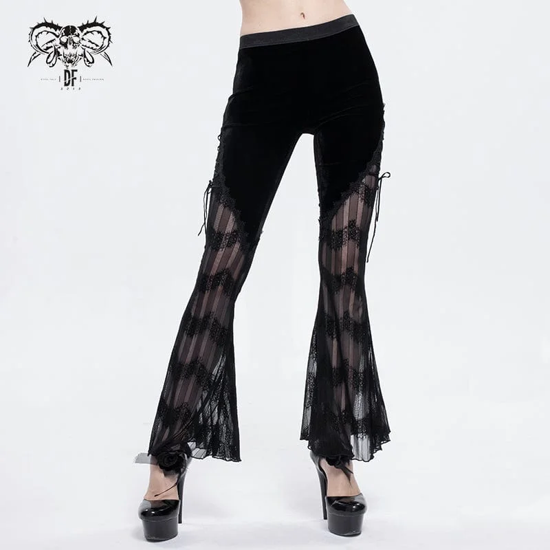 Comfort Centric Apparel Women's Gothic Strappy Lace Splice Flared Leggings