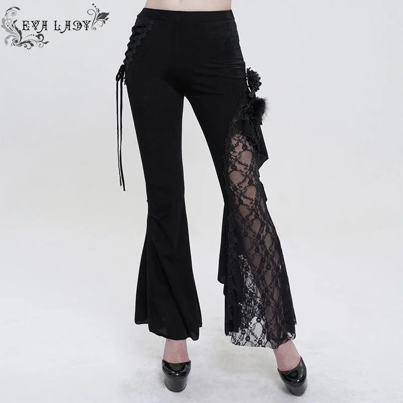 Athleisure Wear Promotion Women's Gothic Strappy Lace Splice Flared Pants