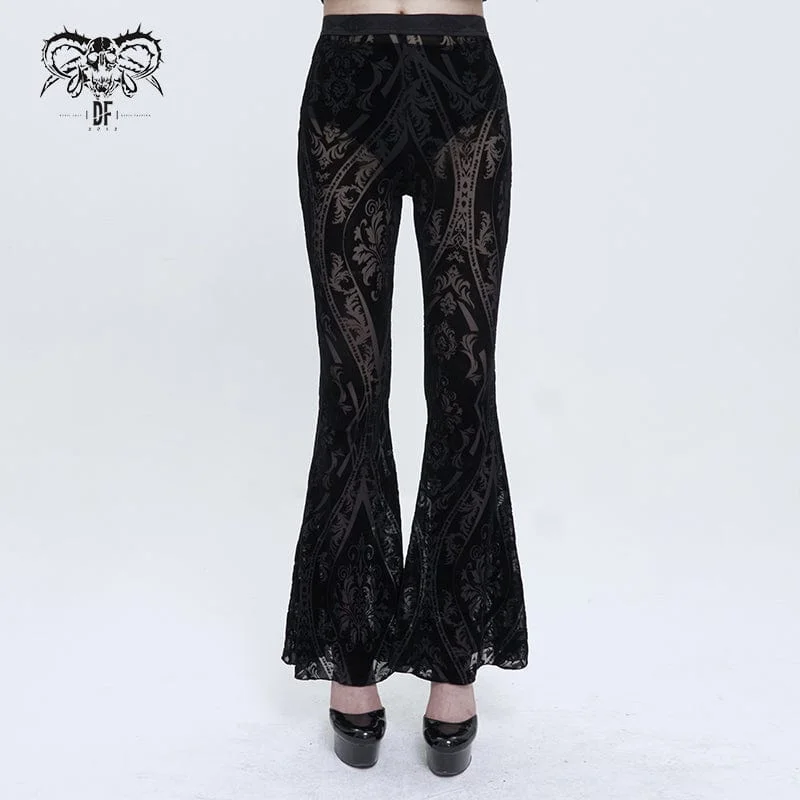 Flash Sales Women's Gothic Totem Printed Sheer Flared Pants