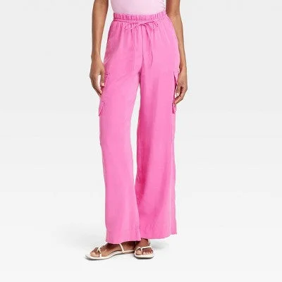 Bold Silhouette New - Women's High-Rise Wide Leg Cargo Pants - A New Day Hot Pink L