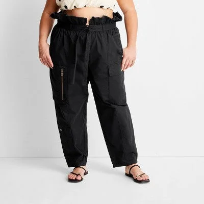 Contemporary Elegance New - Women's High-Waisted Fold Over Cargo Pants - Future Collective with Jenny K. Lopez Black 26